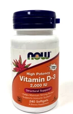 NOW Vitamin D3 2,000 IU High Potency Structural Support 240 Softgels EXP 12/25