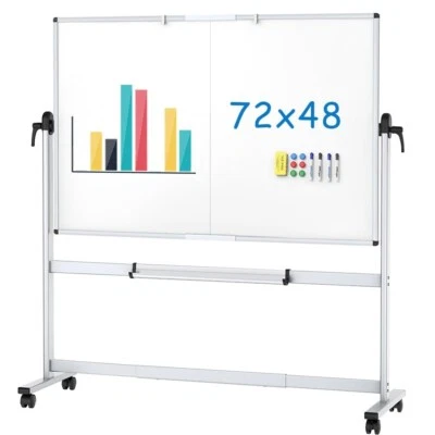 VIZ-PRO Double-Sided Mobile Whiteboard Magnetic Rolling Dry Erase Board 72 x 48"