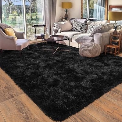 Alfombras para sala de estar, 5 x 7, suave, lanudo y 5 x 7 pies Negro -