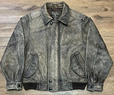 Vintage Eddie Bauer Leather Jacket Salt n Pepper Patina RARE DISTRESSING M/L