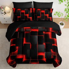 7Pcs Honeycomb Comforter Set with Fitted Sheet Full Teen Boys Bedding,Red Black