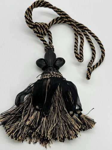 Large Decorative Tassel Tieback Black Gold Rope Fleur De Lis Curtain Tie Back