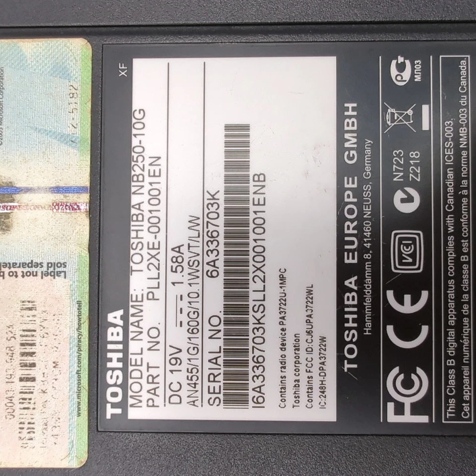 Toshiba NB250 win 10 Intel Atom N455 1.66GHZ -2GB RAM 250GB HDD Netbook Laptop - Image 2 of 4