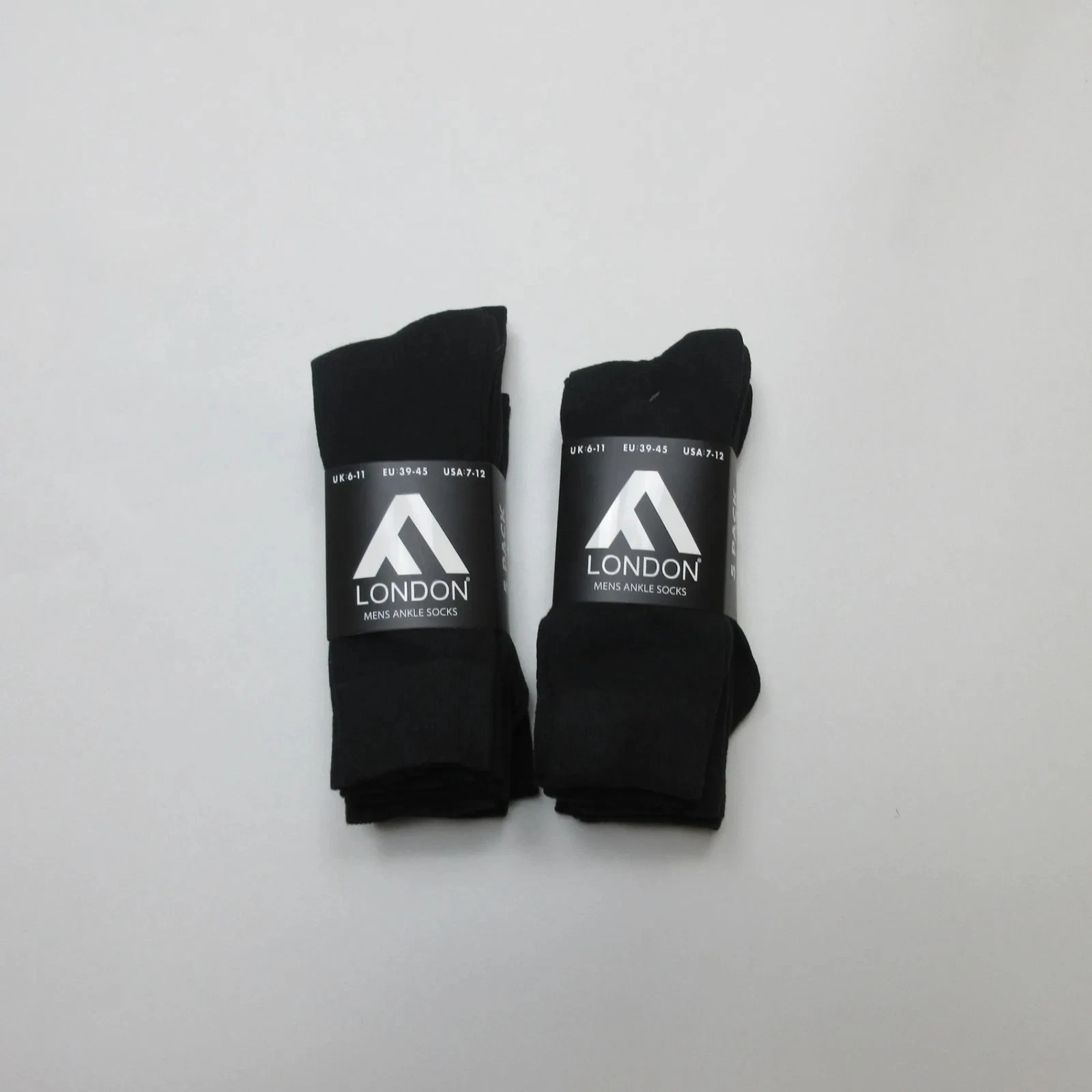 FM London Mens Plain Ankle Socks 10 Pack Lot UK 6-11 Black Cotton Rich
