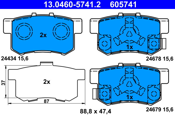 Rear ATE 13.0460-5741.2 Brake Pad Set, disc brake for HONDA