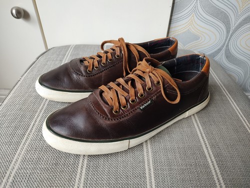 Barbour Brown Leather Country Shoes / Trainers Mens Size Uk 8, Logo On Bottom. - Picture 21 of 21