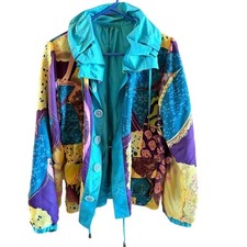 Ubu Medium Reversible Jacket Windbreaker Button Up Aqua with Abstract Pattern