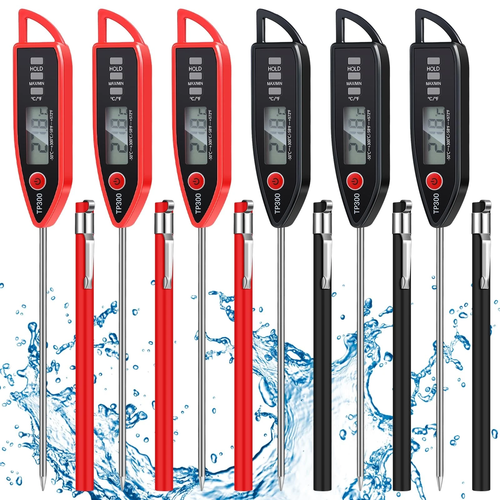 6 Set Waterproof Food Thermometer for Water, Liquid, Candle and Cooking Digit...