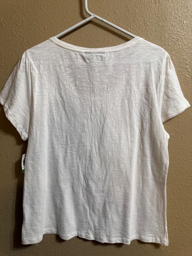 T-SHIRT NUOVA CON ETICHETTE STYLE & CO ISLA BONITA GRANDE BIANCO BRILLANTE ARGENTO TRECCIA E PERLINE - Foto 5 di 5
