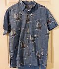 Izod Blue Sailboats Boats Lighthouse Nautical Button-up Sailing Men Shirt Sz L