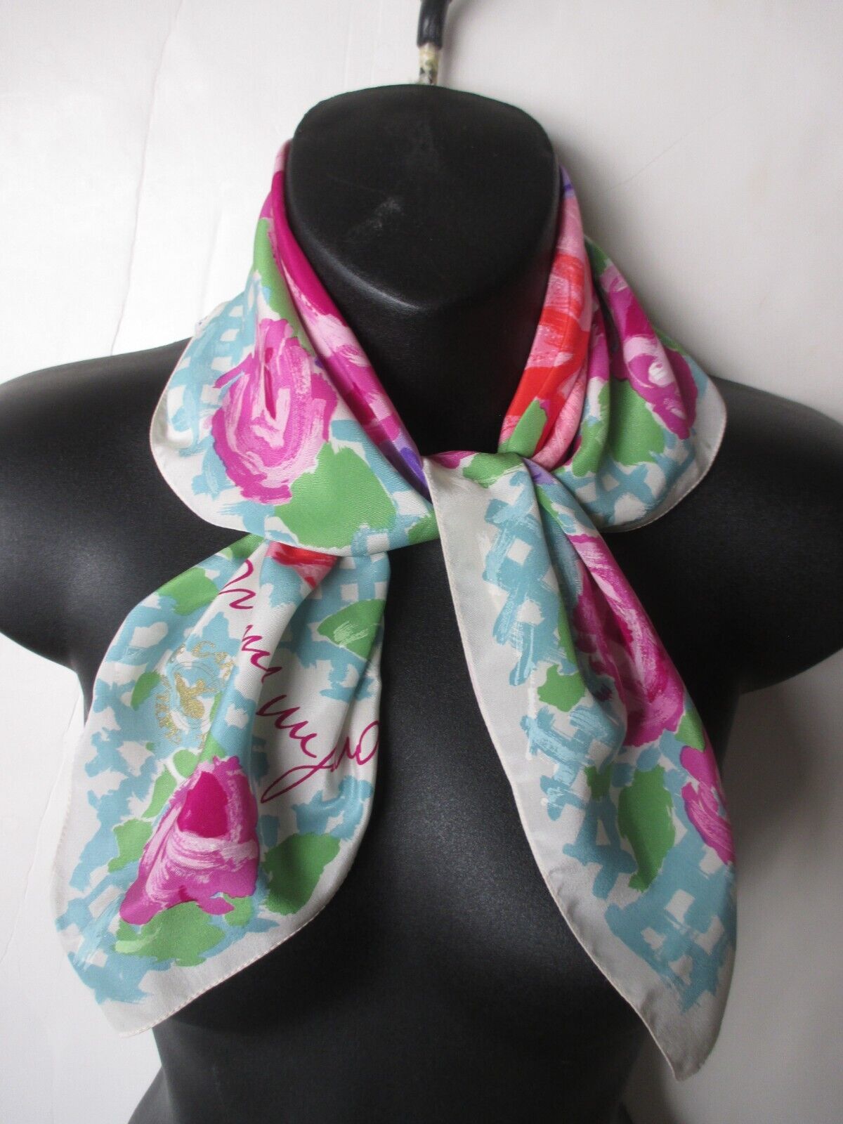 EMANUEL UNGARO silk scarf w blue pink purple gree… - image 1