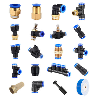 PNEUMATIC PUSH IN FITTING AIR WATER PIPE ALL TYPE FITTINGS 5/32'' - 1/2''
