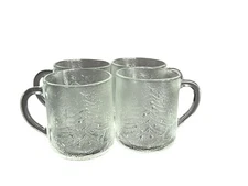 Set of 4 Clear Glass Les Verreries DeSaint Gobain Duralex Christmas Mugs 4”T