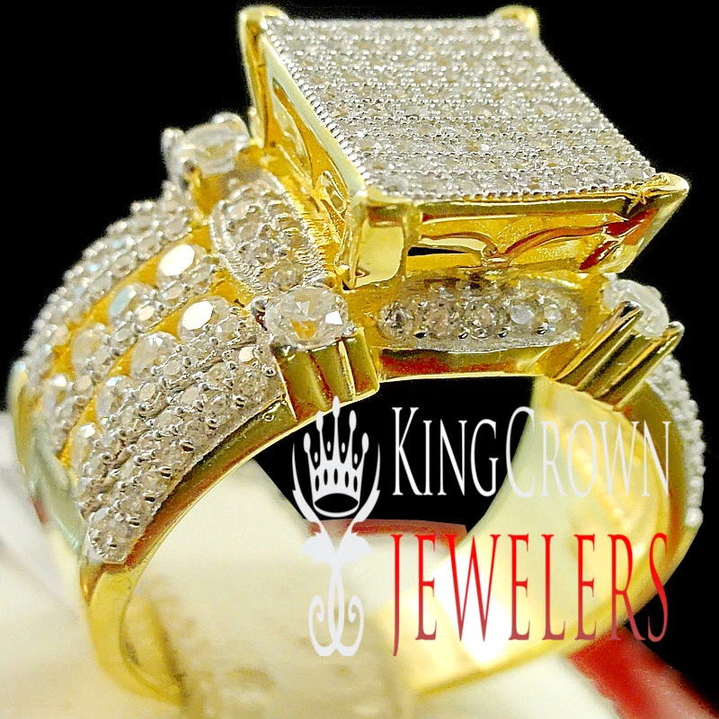 Bridal Engagement Big Square Face Yellow Gold On Silver Ladies