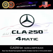 CLA250 4MATIC Rear Star Emblem Black Letter Badge Logo Set Mercedes C118 2020+