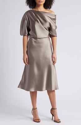 NEW AMSALE One-Shoulder Fluid Satin Cocktail DRESS SIZE $385 MOCHA  NORDSTROM