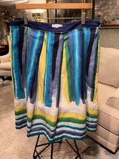 Calvin Klein Linen Blend Skirt Womens Size 16 Pleated Multicolor Stripe Artsy