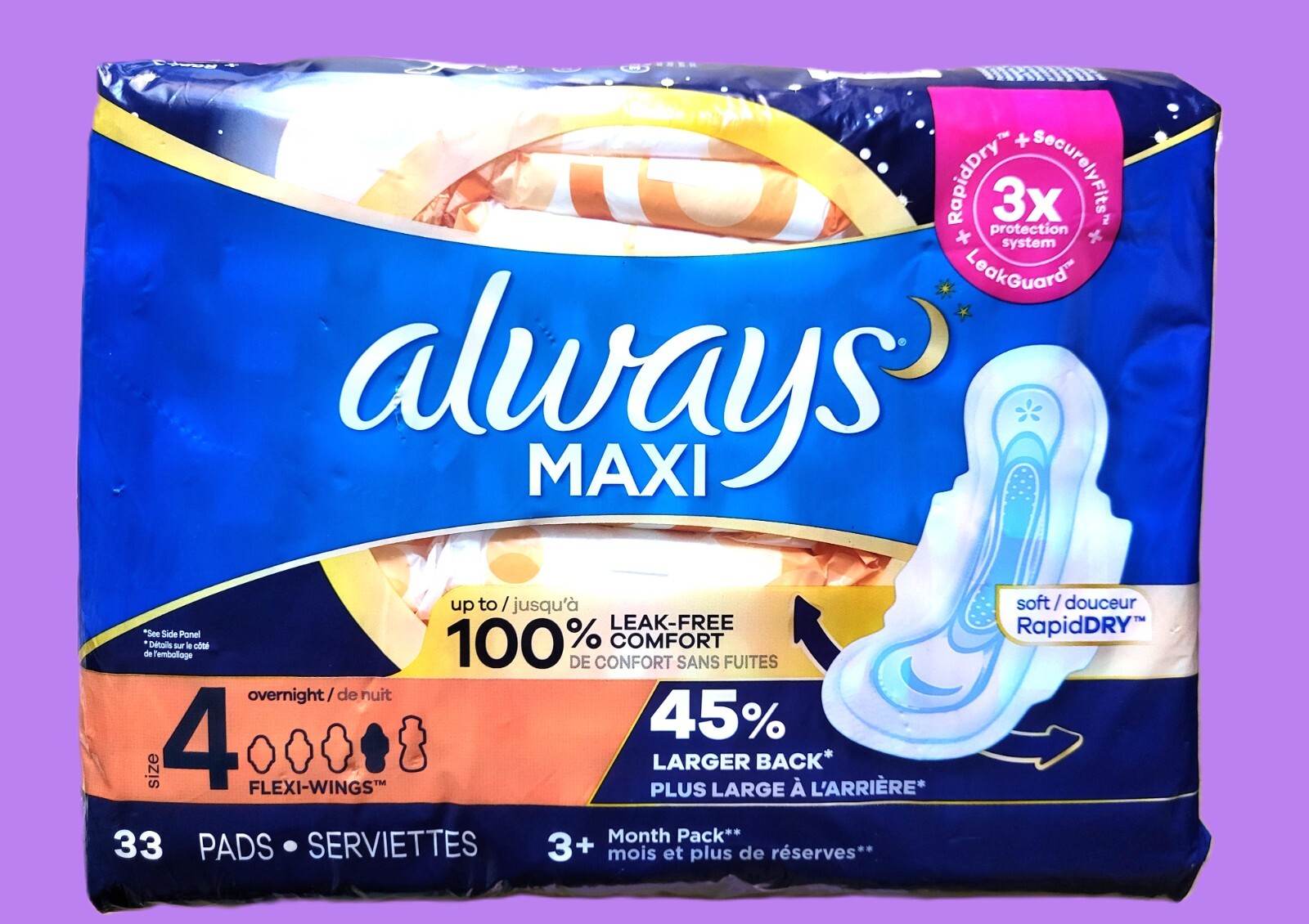 Always Maxi Overnight Jumbo Pack With Flexi-Wings 33 Pads Size 4 Leak ...
