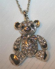 Delightful Sculpted 3-Dimensional Teddy Bear Moveable Legs Rhinestone Necklace