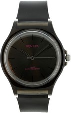 NEW GENEVA BLACK TONE+PINK ACCENT,BLACK PLASTIC,RESIN BAND ROUND WATCH
