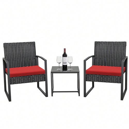 3 Pieces Patio Bistro Set, Wicker Outdoor Patio Furniture Set-Lightning Deals - Picture 17 of 46