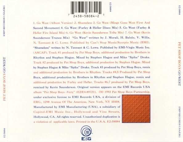 PET SHOP BOYS - Go West - 1993 EMI Pop CD - 7 Tracks - Image 3 of 3