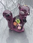Fenton Purple Glass Squirrel Figurine Hand Painted Leaves Signed
