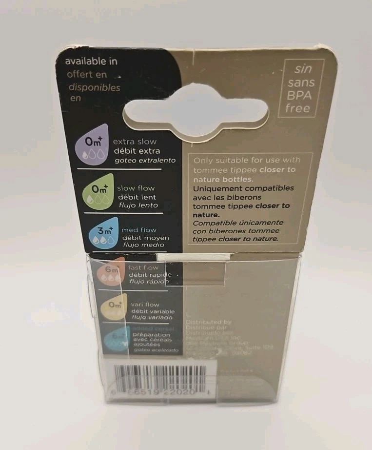 Pezones Tommee Tippee, flujo lento, 2 unidades sin BPA durante 0+ meses TOTALMENTE NUEVOS  Foto 2 de 2