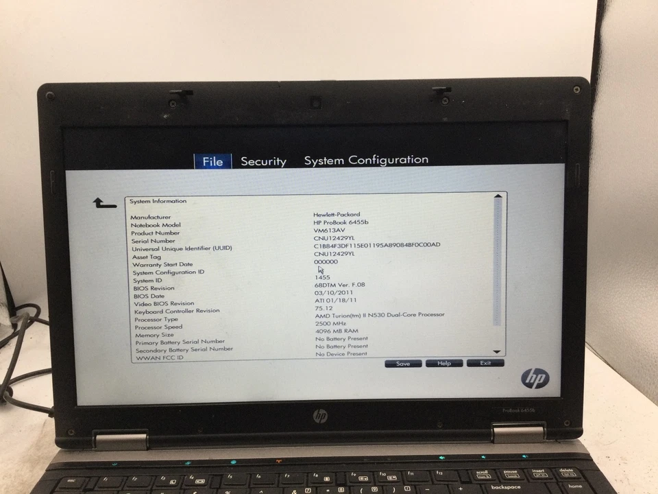 HP PROBOOK 6455B - BOOTS TO BIOS - AMD TURION II - 4GB RAM - 14" - READ -BB - Image 2 of 4