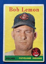 1958 Topps - Bob Lemon HOF #2 - Cleveland Indians  / YELLOW TEAM NAME VARIATION