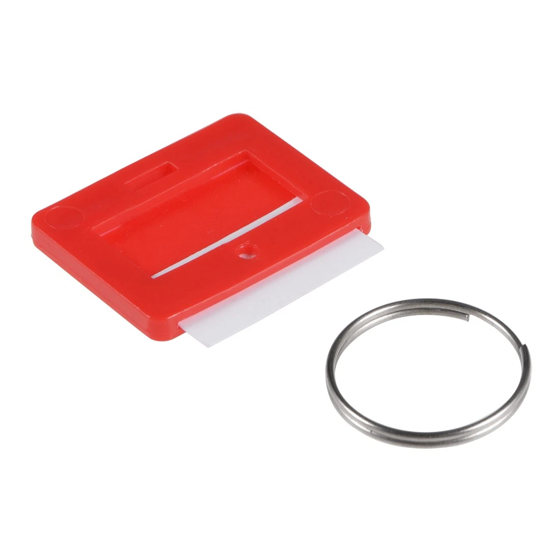 Plastic Key Tags with Split Ring Keychain ID Label Window 28x22mm, Red 10Pcs