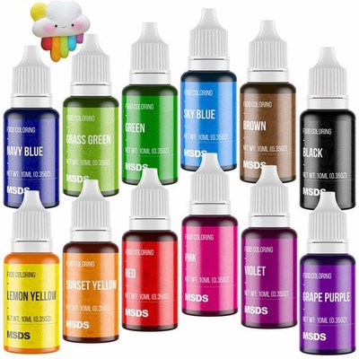 12 Color Cake Food Coloring Set, Food Grade Vibrant Food Color Liquid Dye Tas...