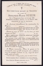Old obituary card WARGNIES-LE-PETIT JENLAIN Adolphie SUEUR born 1820