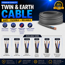 TWIN AND EARTH CABLE LIGHTING SOCKET WIRE WIRING T&E GREY 1.5mm 2.5mm 6mm 10mm