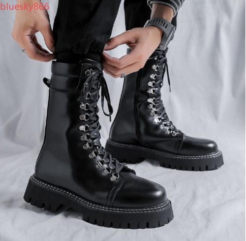 Botas de Montar Góticas Hombres Punta Redonda Punk Plataforma Motociclista Botas Cremallera Lateral Punk Zapatos - Imagen 12 de 18