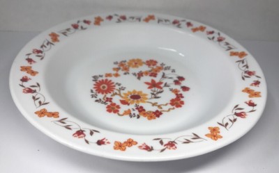 Set 3 von 6 hohlen Tellern Vintage Arcopal Frankreich D 21,5 cm Blumen orange