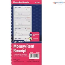 Money Receipt Book 2-Part Carbonless 5-1/4" x 11" Spiral Bound 200 Sets