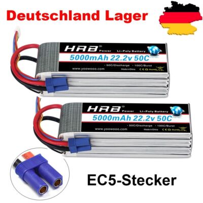 2x HRB 22,2V 5000mAh 6S 50C EC5 Lipo Batterie für Flugzeug Hubschrauber LKW Auto