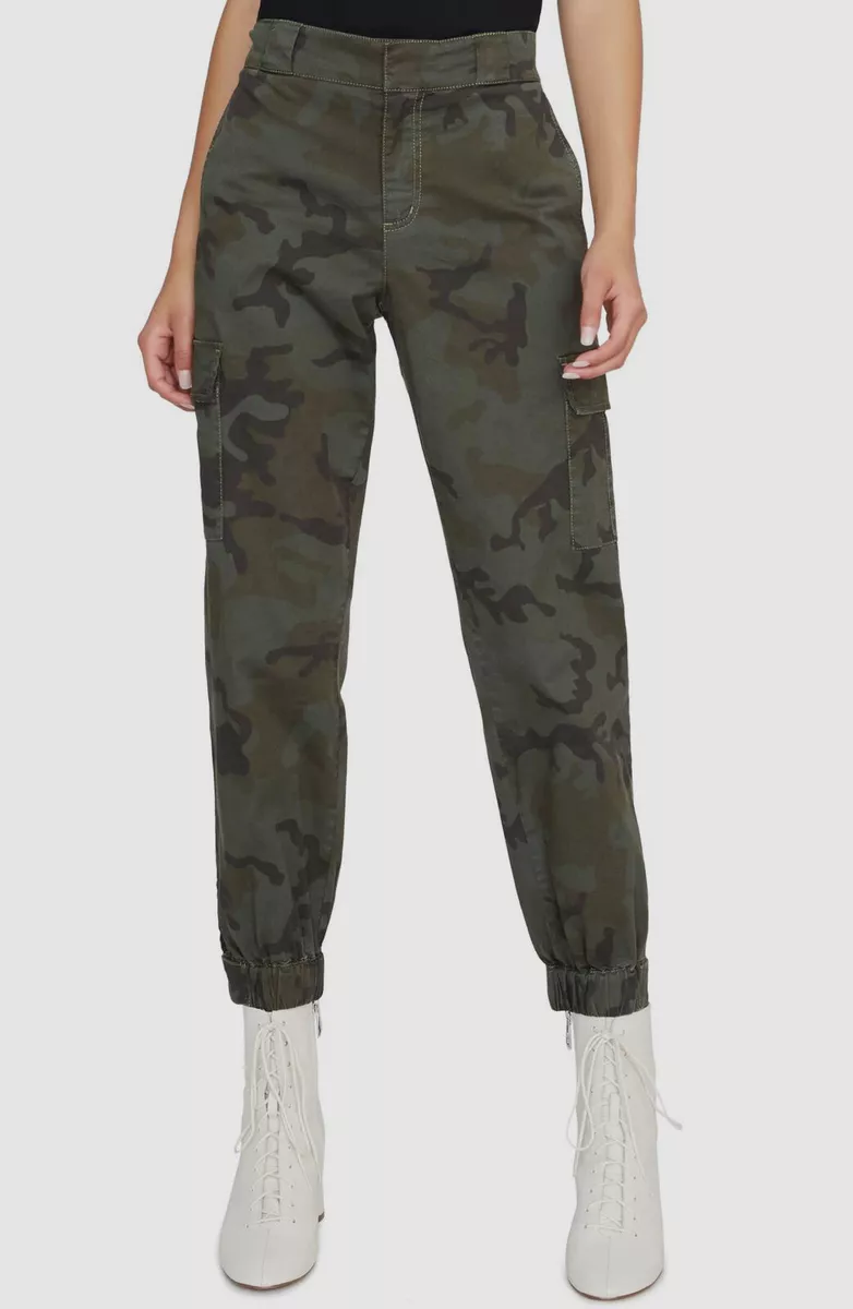 340 Sanctuary Women s Green Camo Cargo High Rise Cropped Trousers Pants Size 28
