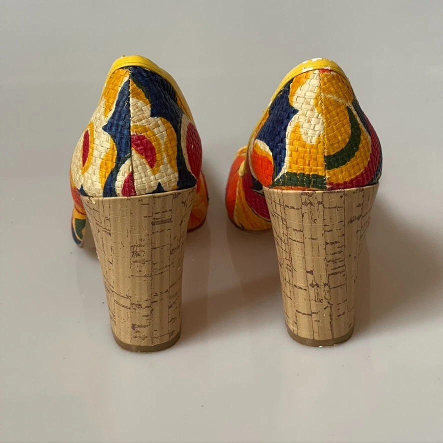 Sapatos femininos ANNE MICHELLE BEYOND redemoinho psicodélico ráfia fivela salto tamanho 8M - Imagem 4 de 4