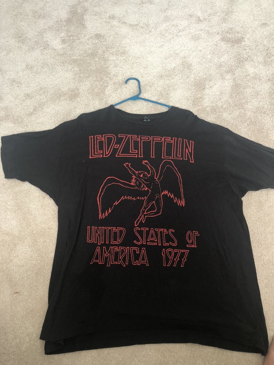 Led Zeppelin USA 1977 Red Outline Swan Song Angel Black T Led Zeppelin USA 1977 Red Outline Swan Song Angel Black T