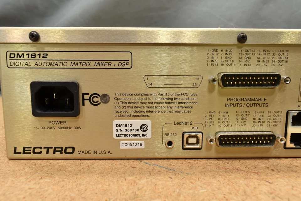 Lectrosonics DM1612, Digital Automatic Matrix Mixer + DSP, 90-240V, 50/60HZ/ 30W - Image 4 of 4