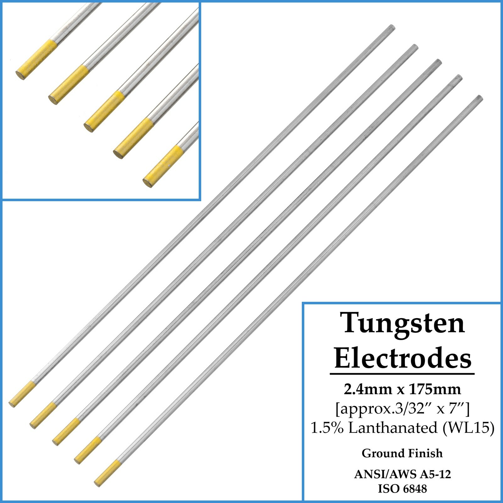 WL15 5pcs 2.4mm x 175mm Tungsten Electrode Tig Welding 1.5 Lanthanated