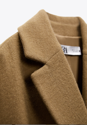 ZARA WOMEN NEW WOOL BLEND BELTED COAT LIMITED EDITION TAUPE BROWN CAMEL 9283/817 - Picture 6 of 9