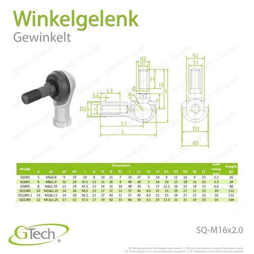 Winkelgelenk Gelenkkopf Kugelgelenk SQ SQZ M5 - M16 Winkel Kugel Gelenk köpfe - Bild 12 von 21
