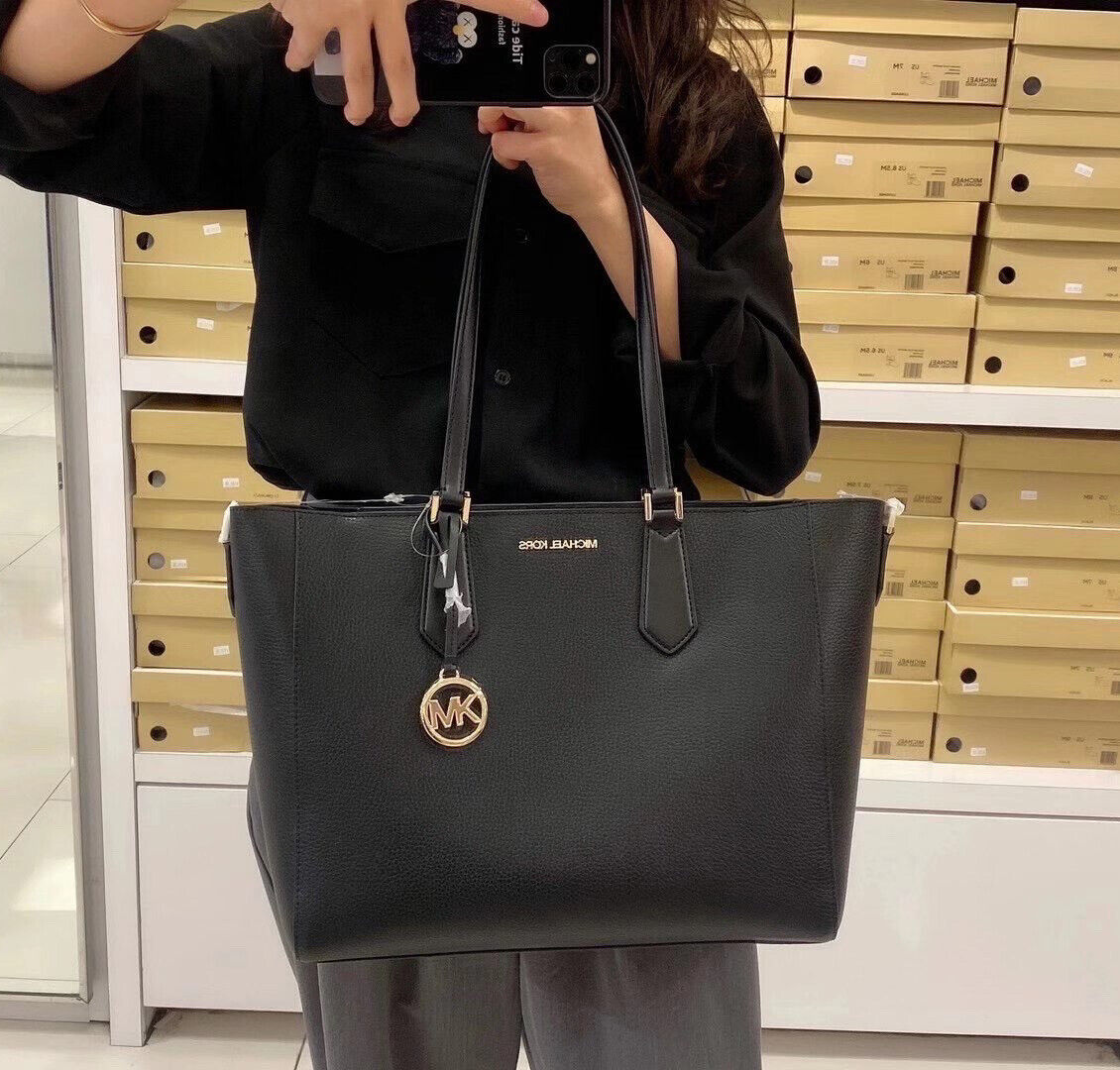 Michael+Kors+Black+Signature+Kimberly+3+in+1+Tote+Bag+Set+Pebbled+Leather  for sale online