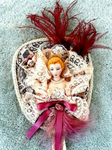 Vintage 1960's Hand Decorated Plastic Mirror Porcelain Doll Victorian Style 11" - Picture 1 of 6