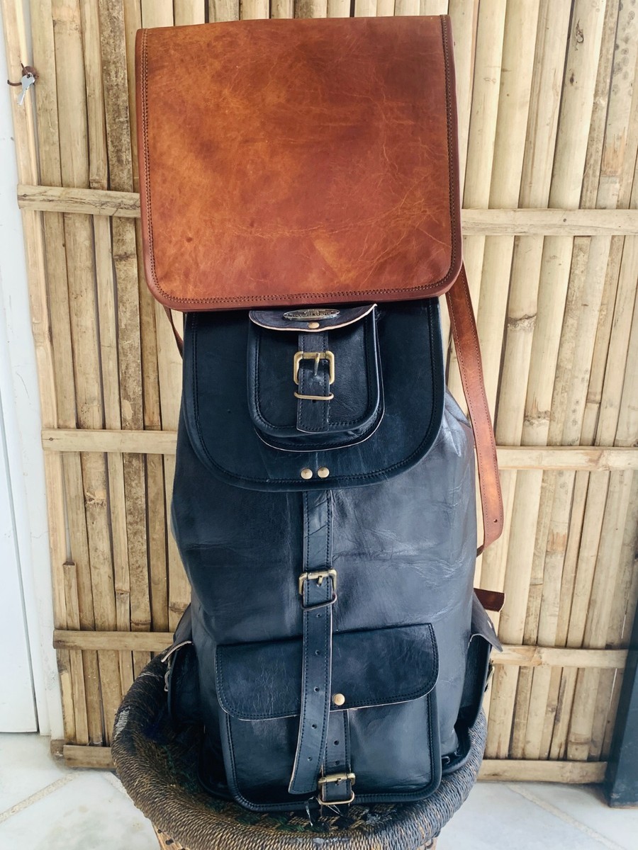 Backpack Travel Rucksack Laptop Bag Genuine Leather Men's 21