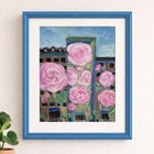 Original Pink Rose Cityscape Painting Acrylic Folk Art Floral Wall Decor