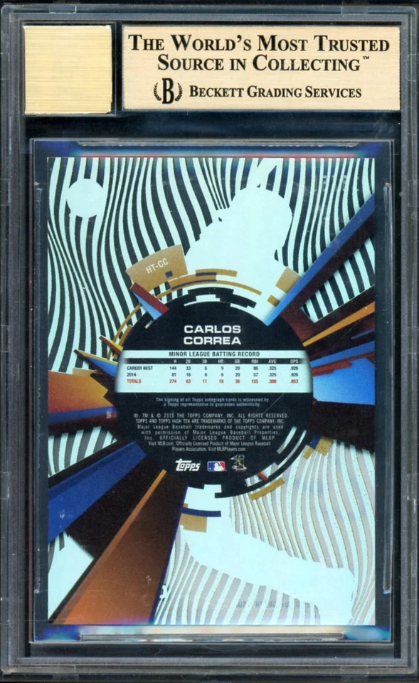 2016 Topps High Tek Carlos Correa RC Auto Gold Rainbow /50 BGS 10 Pristine - Image 2 of 2